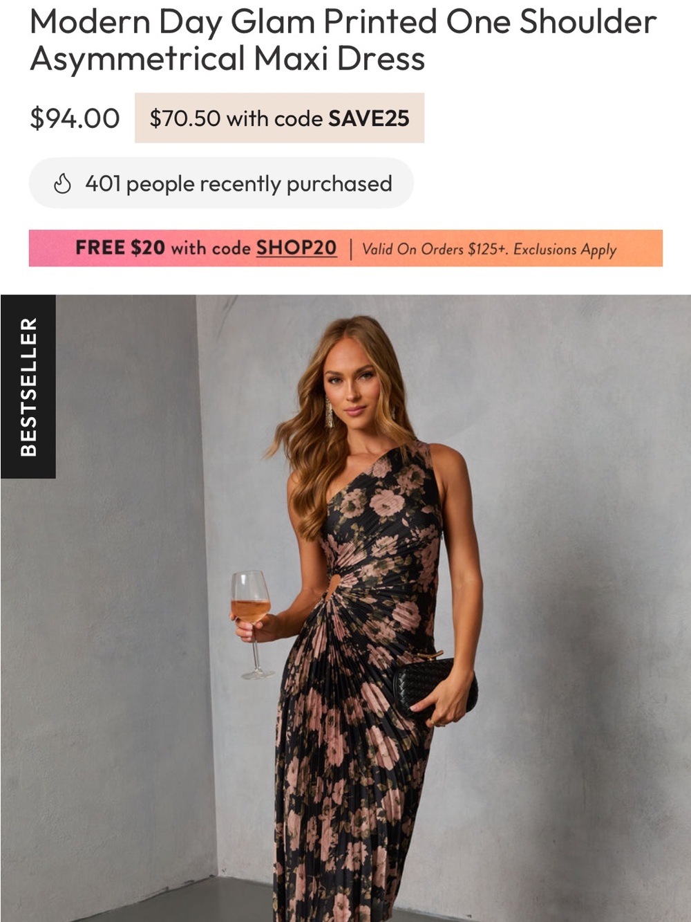 Vici Modern Day Glam Printed One-Shoulder Asymmetrical Maxi Dress